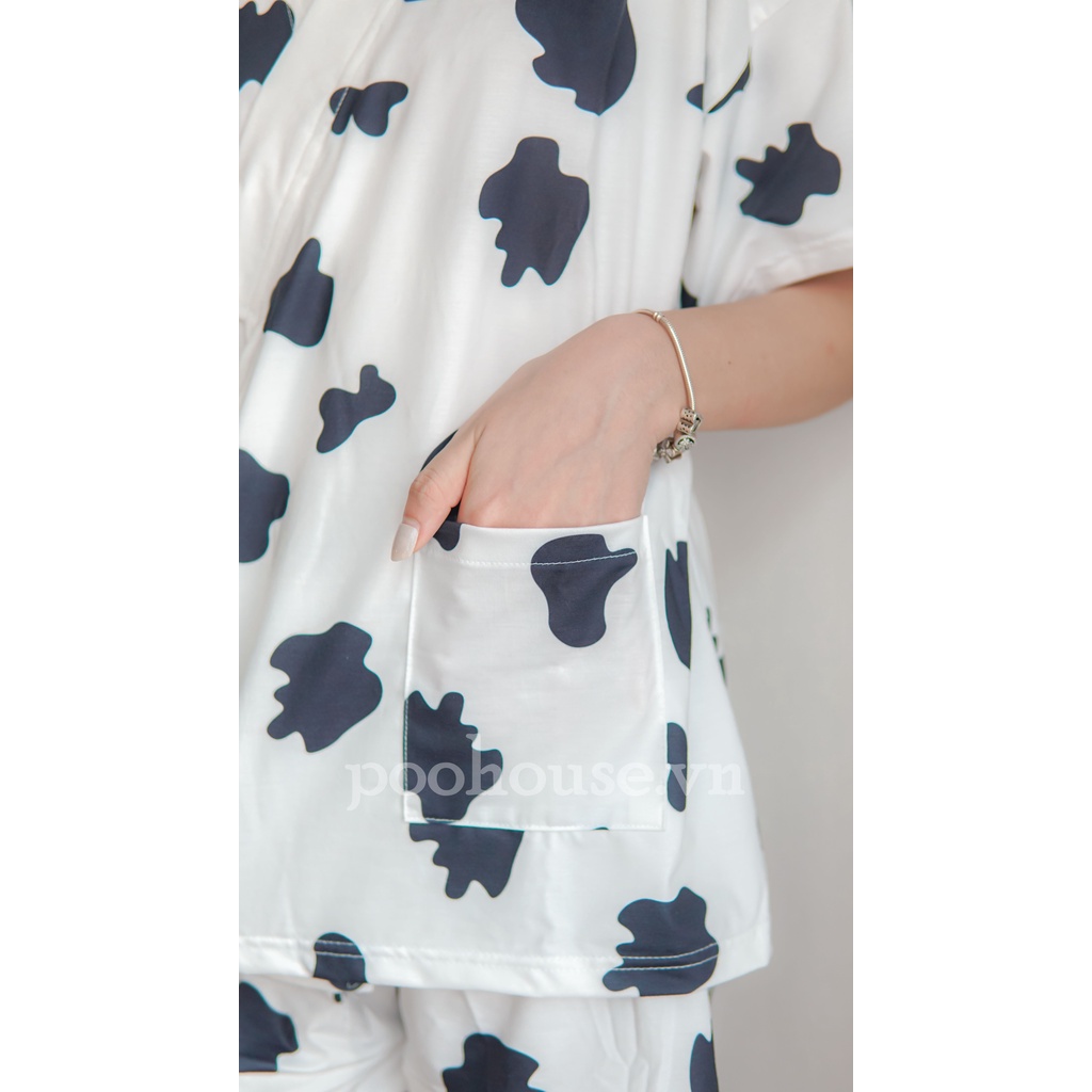 Bò sữa đen by Poohouse - Pijama kimono ngủ chất liệu cotton, đồ ngủ kimono đồ ngủ kiểu Nhật bản - Poohouse Pyjama | BigBuy360 - bigbuy360.vn