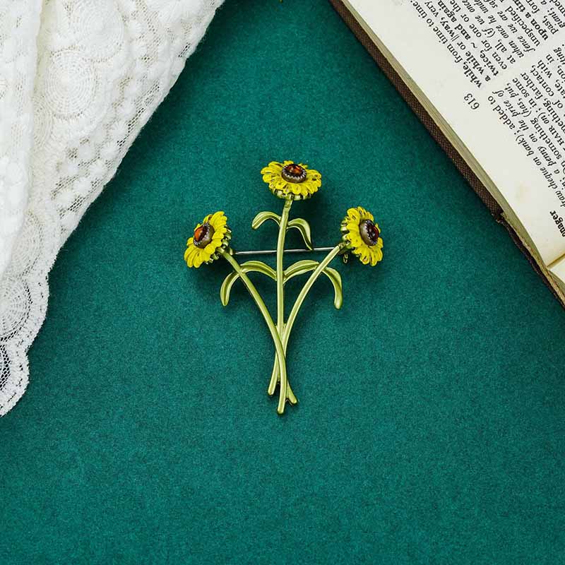 Trâm Cài Áo Hình Lọ Hoa Hướng Dương Phong Cách Vintage Thời Trang
