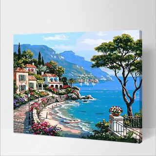 Tranh sơn dầu số hóa tự tô màu theo số có khung - [476] ĐỊA TRUNG HẢI (40*50 cm)
