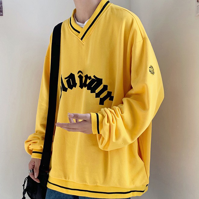 Áo nỉ tay dài cổ chữ V thời trang Hàn Quốc cho nam