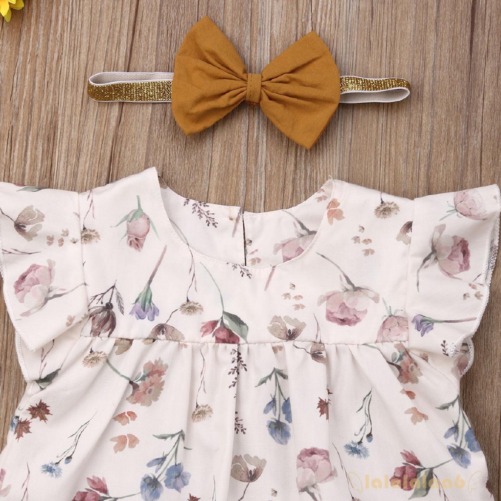 Set áo hoa nhún bèo + quần dài + nón trùm phối họa tiết hoa xinh xắn dành cho bé gái