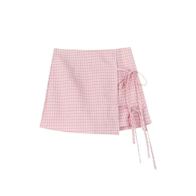 AMOI Bộ Áo Polo Ngắn Tay + Chân Váy Ca Rô Xinh Xắn Theo Phong Cách 2022 Dành Cho Nữ