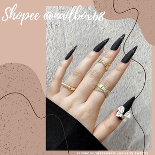 NAILBOX - Móng úp tiện lợi ( Đảm bảo giống hình, giá rẻ ) - Đen vẽ đầu móng gắn nơ đơn giản