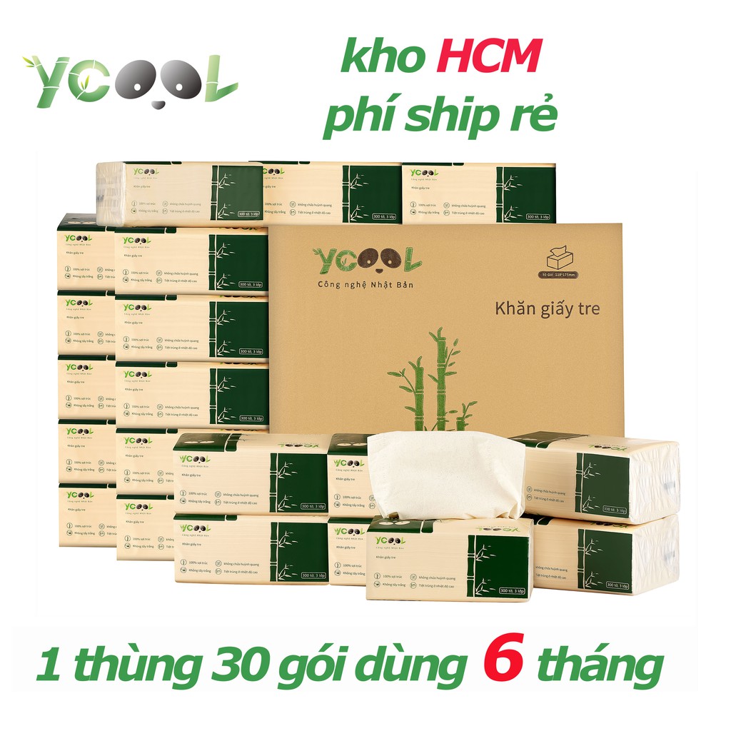 [Mã 256FMCGSALE giảm 8% đơn 500K] Giấy ăn gấu trúc Ycool - khăn giấy thùng 30 gói 300 tờ