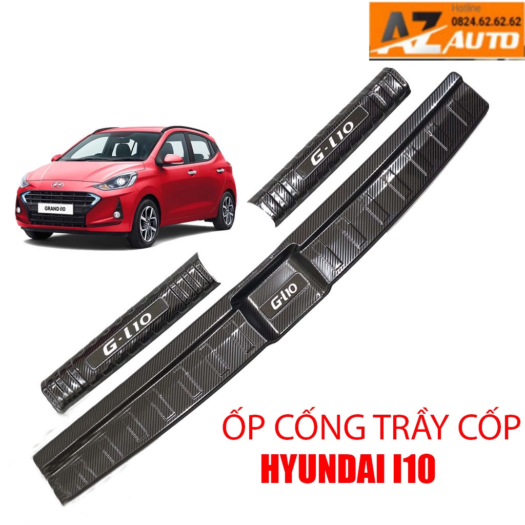 Ốp chống trầy cốp trong, ngoài xe Hyundai Grand i10 2021-2022, vân CARBON cao cấp