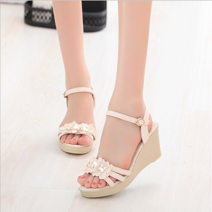 [ HOÀN XU 5% Đơn 0 Đồng ] Giày Đế Xuồng Nữ,Giày Sandal Nữ Cao Cấp 7 Phân Màu Kem Điệu Đà - GN383