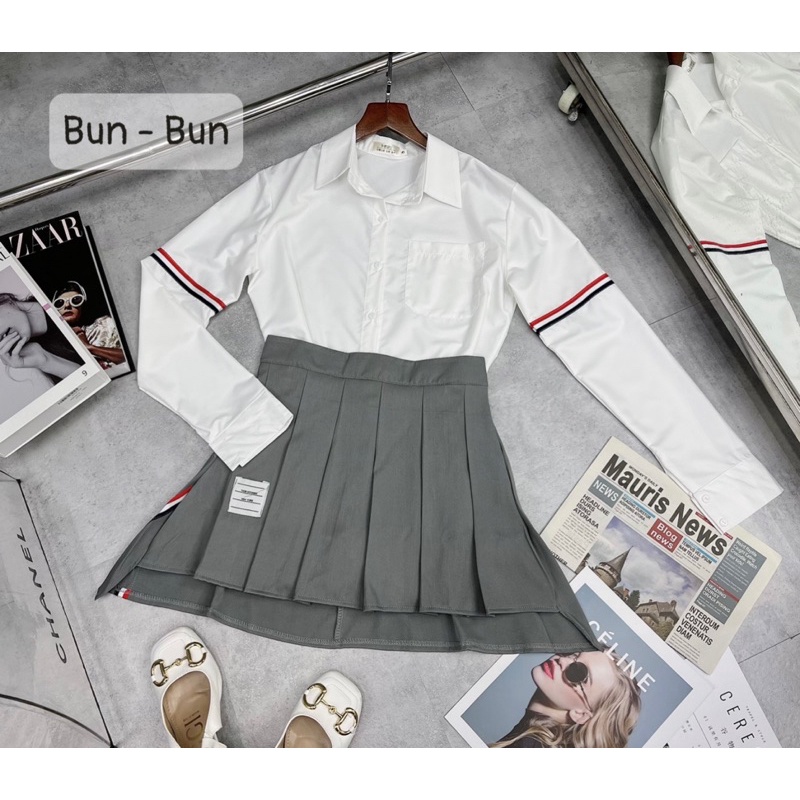 Set áo sơmi Thom + chân váy xếp ly