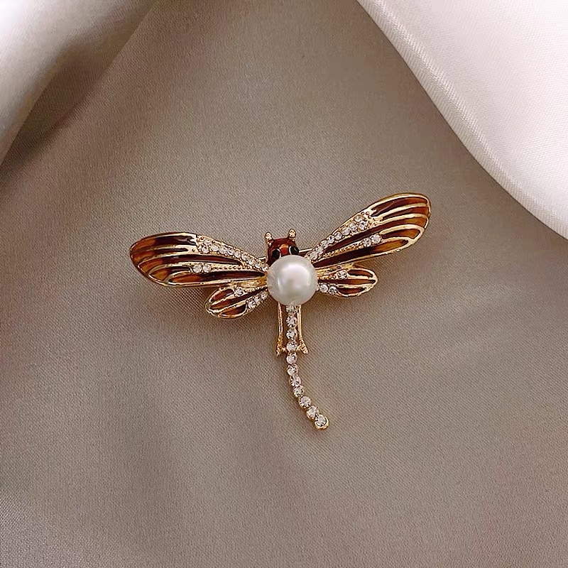 Ghim Cài Áo Hình Chuồn Chuồn Đính Ngọc Trai Cao Cấp Dễ Thương Dành Cho Nam Nữ