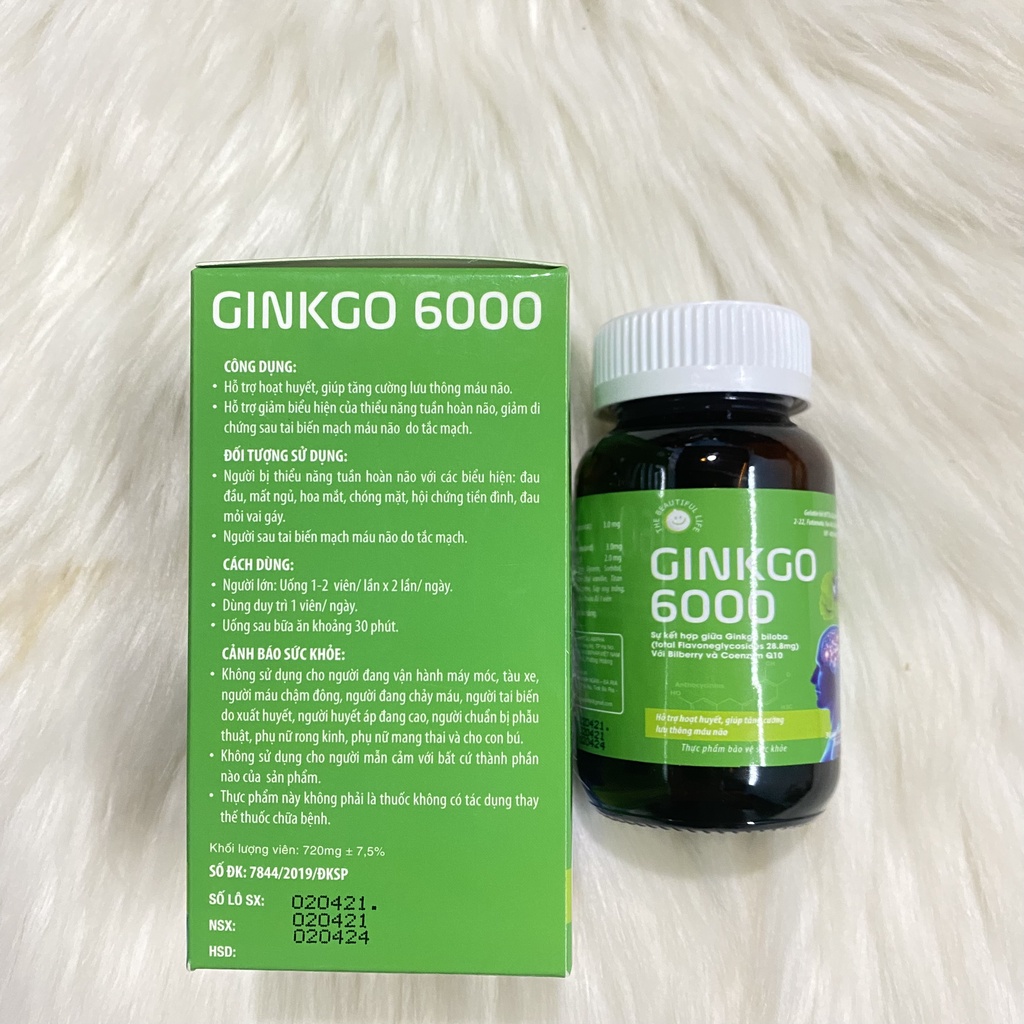 Bổ não GINKGO tăng cường trí nhớ GINKGO BILOBA 6000 lọ 30 viên - Hoạt huyết, tăng cường lưu thông máu não