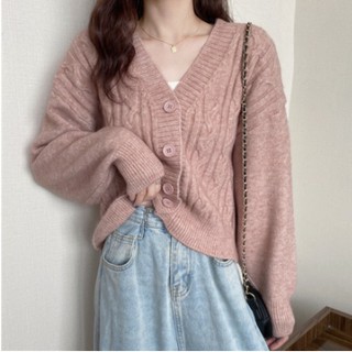 Áo cardigan len lưới cổ v dáng rộng