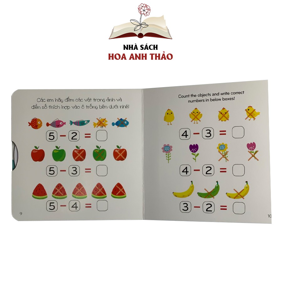 Sách tương tác - song ngữ Việt Anh chuyển động đếm số Math Slide: Phép trừ