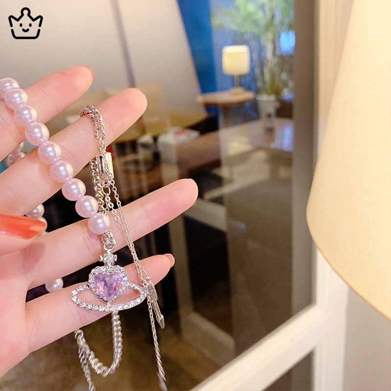 Dây Chuyền Mặt Hình Trái Tim Màu Tím Phong Cách Pháp Lãng Mạn Thời Trang Cho Nữ JP6