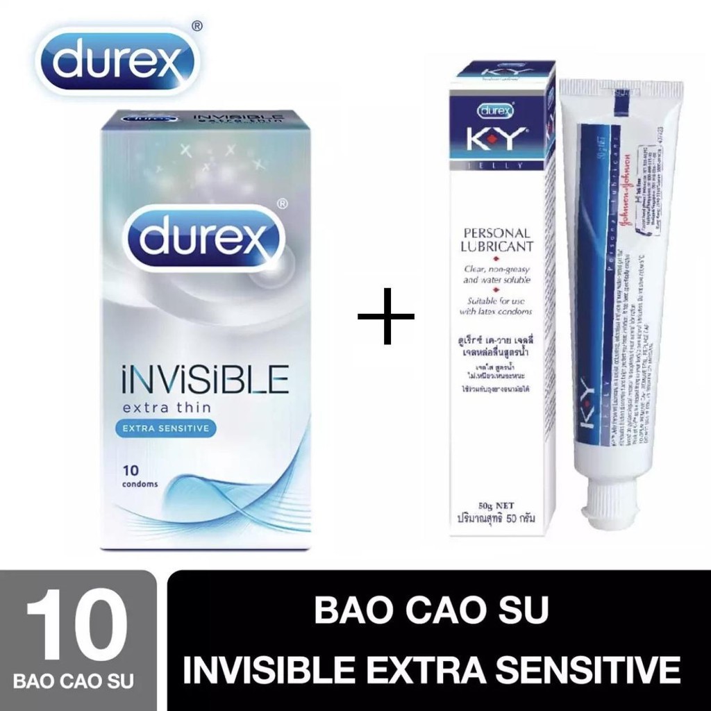 [ Siêu Rẻ ] Combo Bao Cao Su Durex INVISIBLE cực siêu mõng+Gel KY - Chính Hãng