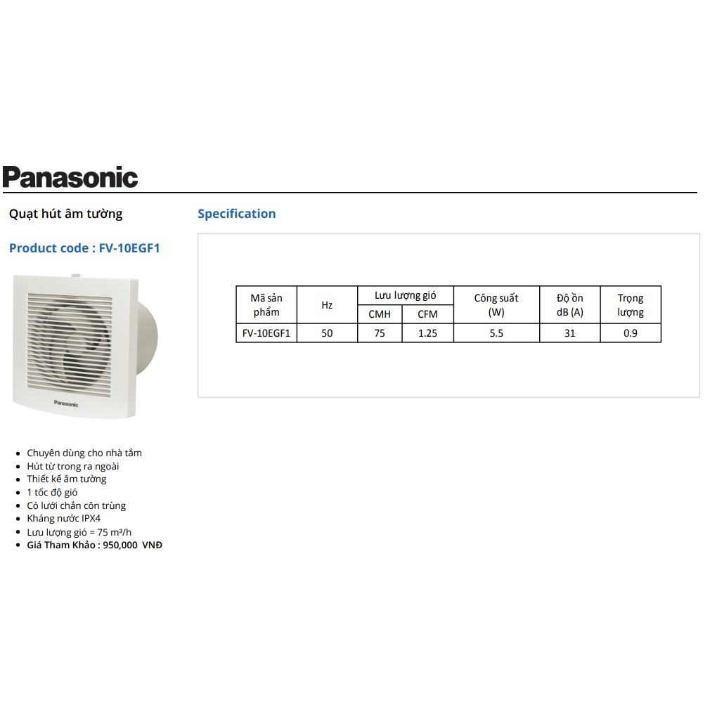 Quạt hút âm tường Panasonic - FV-10EGF1