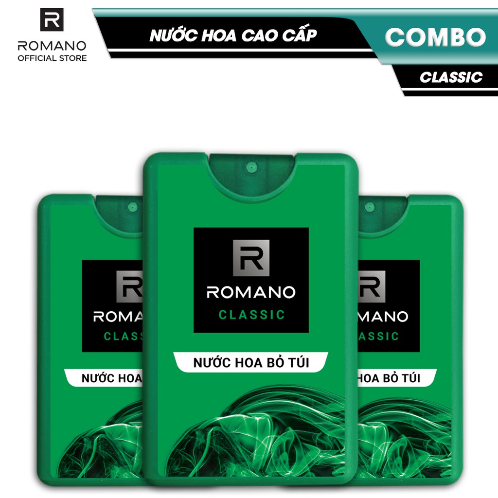 Combo 3 Nước hoa bỏ túi Romano Classic cổ điển lịch lãm 18ml