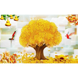 Tranh dán tường 3D cây kim tiền có keo sẵn kích thước cao 80cm x 120cm
