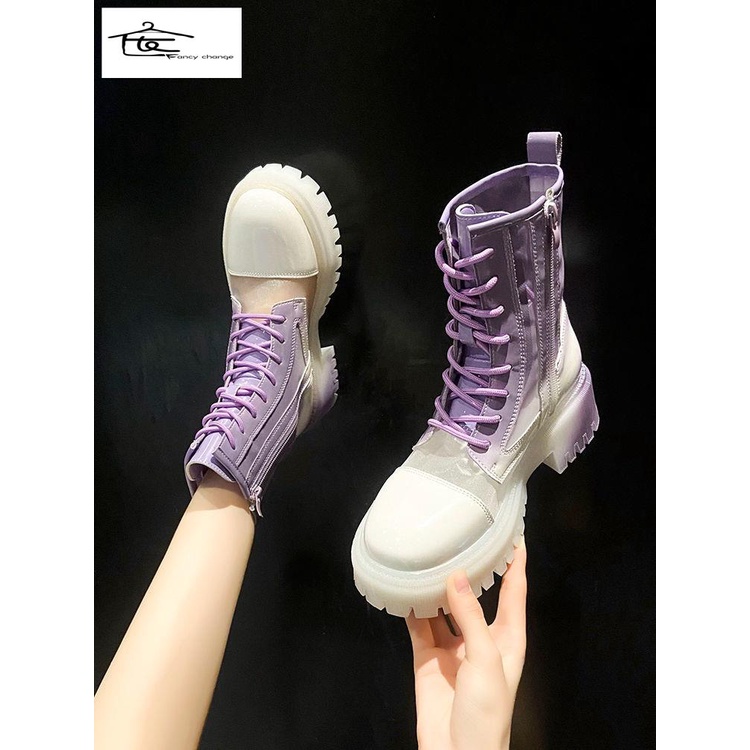 Giày Bốt Martin Phối Lưới Mỏng Thoáng Khí Đế Dày Tăng Chiều Cao Thời Trang Mùa Hè 2022