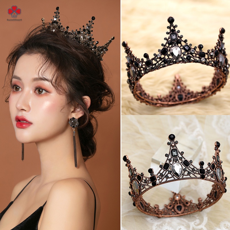 Vương miện đính đá màu đen lấp lánh cho cô dâu