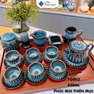 Bộ ấm chén uống trà, trà đạo phúc múi thiên mục men hỏa biến gốm sứ bát tràng gomphuquy ttg13