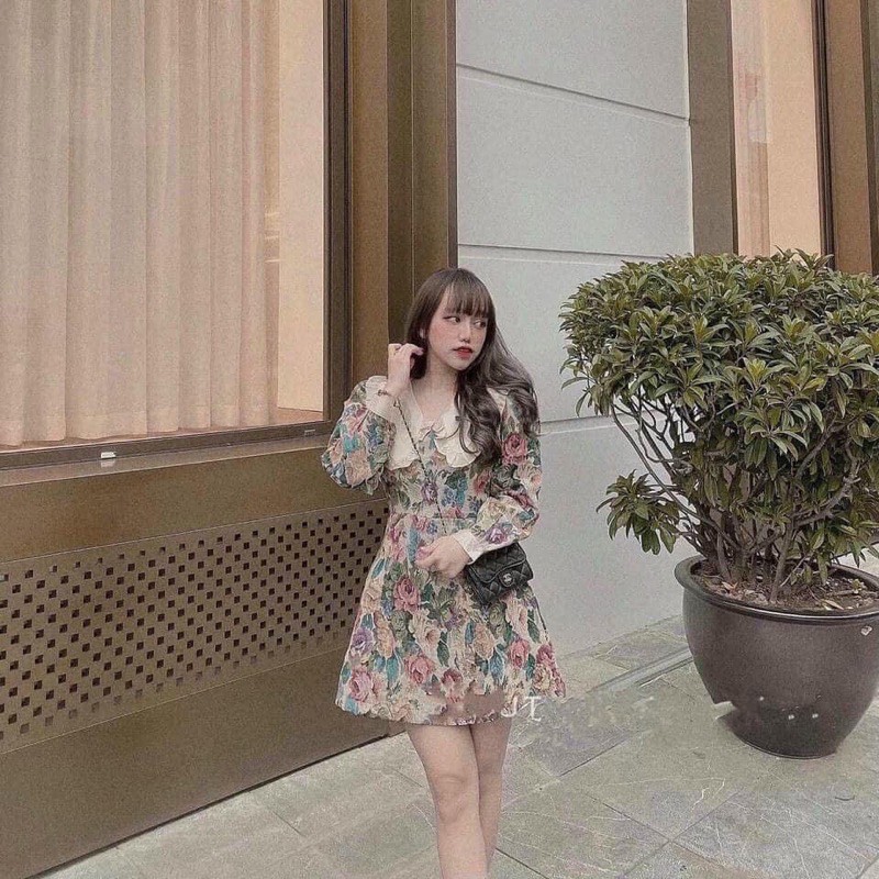 VÁY GẤM HOA CỔ BÈO SIÊU HÓT