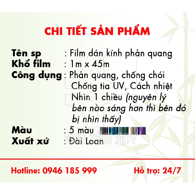 Film Dán Kính Phản Quang, Film Cách Nhiệt Cửa Sổ, Giấy Dán Kính 1 Chiều, Film Chống Nóng