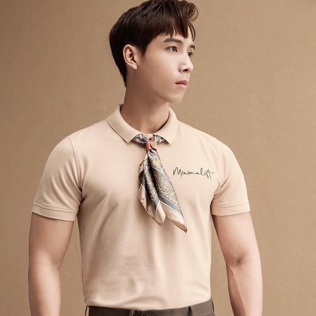 Áo Polo Nam Cộc Tay CEFFYLO Màu Camel Thêu Minimalist Ở Ngực Form Dáng Slim Thấm Hút Mồ Hôi Tốt