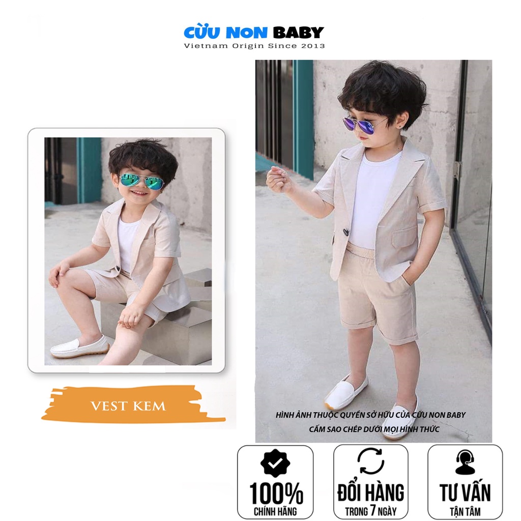 Bộ Vest Cho Bé Trai Sang Chảnh + Tặng kèm áo thun bên trong (trị giá 69k) Kem