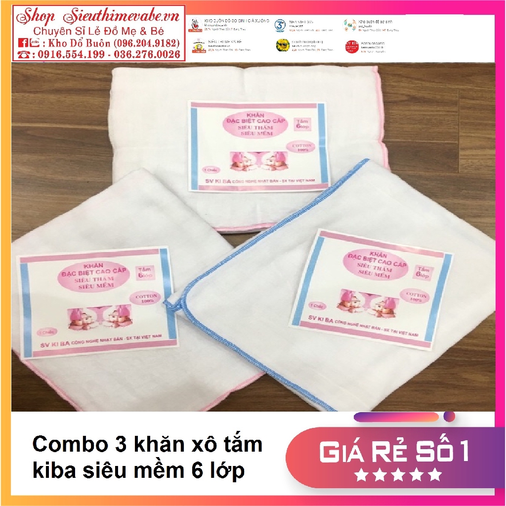 Combo 3 Khăn Xô Tắm Kiba Siêu Mềm 6 Lớp