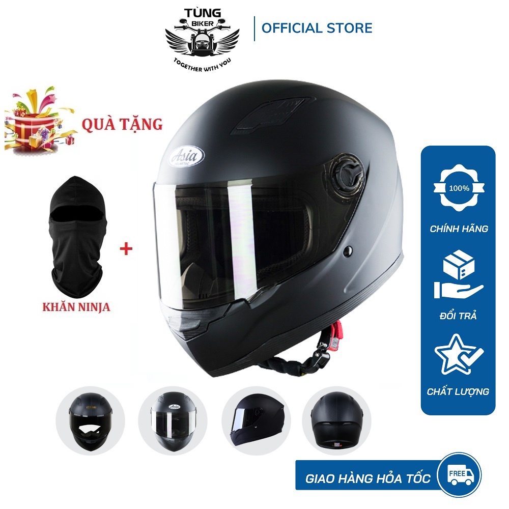 Mũ Bảo Hiểm Full face Royal M136 - ASIA MT136 Mẫu Trơn - Bảo Hành 12 Tháng (Tặng Khăn Trùm Ninja)