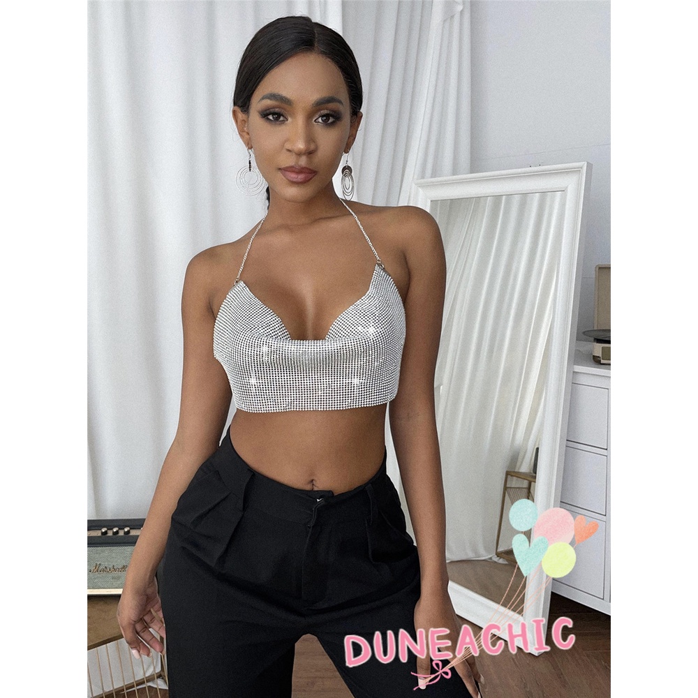 DUNEA Khăn Quấn Hở Lưng Bằng Kim Loại Quyến Rũ Cho Nữ