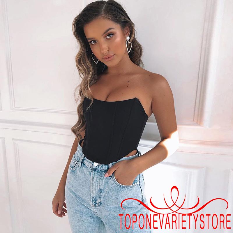 Áo kiểu ống croptop hở vai không dây cúp ngực màu trơn nâng ngực quyến rũ dành cho nữ