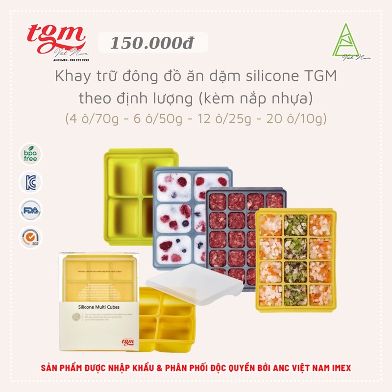 ⚡CHÍNH HÃNG⚡ Khay Trữ Đông Đồ Ăn Dặm SILICON TGM NỘI ĐỊA HÀN (Kèm Nắp Đậy)