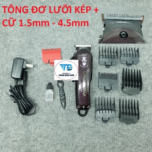 Tông đơ cắt tóc không dây chuyên nghiệp Barber Magic Clip ZSZ - Lưỡi Kép ( Tặng cữ 1.5mm - 4.5mm )