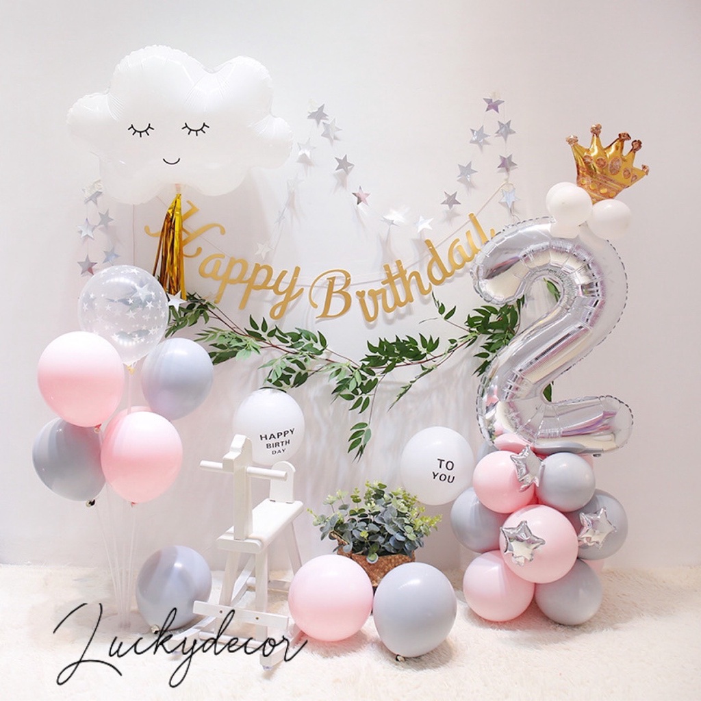Set bóng bay trang trí sinh nhật, bóng bay happy birthday Style Hàn Quốc HN04