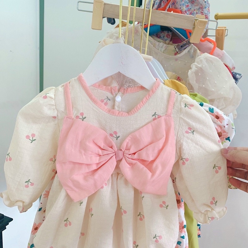 Bodysuit dài tay hoa nhí phối nơ hồng xinh xắn cho bé gái