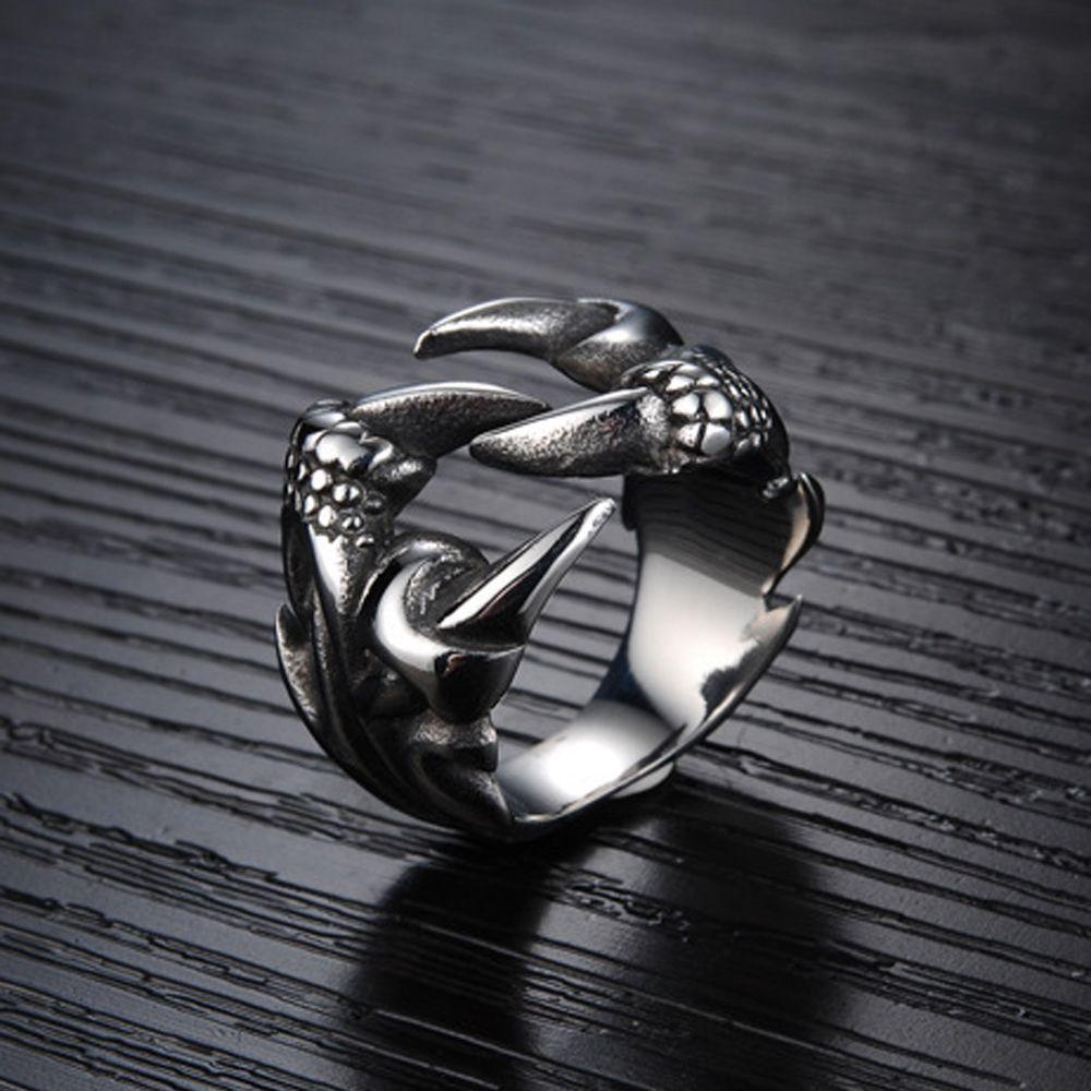 Nhẫn Nam Hình Móng Vuốt Rồng Màu Đỏ Phong Cách Vintage|Nhẫn Thép Titan Phong Cách Hip Hop Gothic Cá Tính