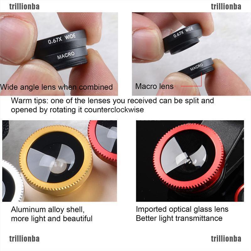 （trillionba）Fish Eye Lenses Mobile Phone Camera Lens Kit Zoom Fisheye Wide Angle With Clip