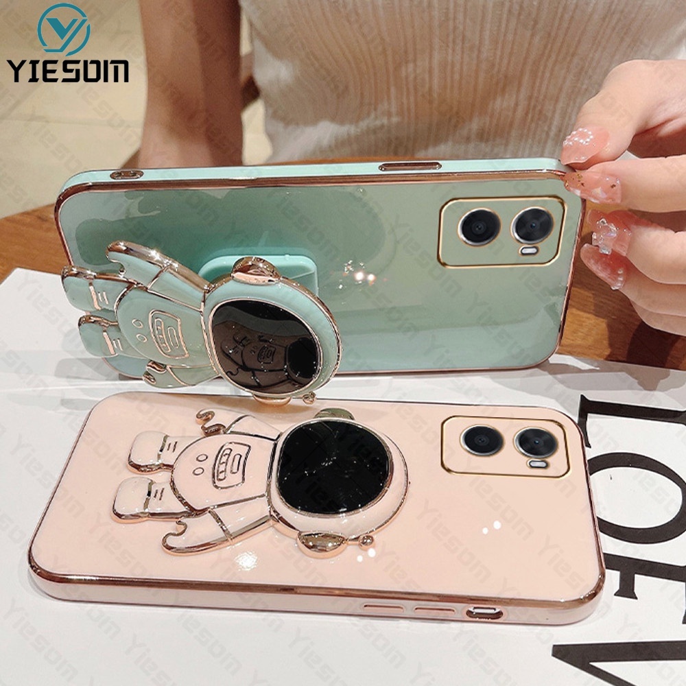 Ốp Điện Thoại Silicon Dẻo Mạ Viền Sang Trọng Kèm Giá Đỡ Cho OPPO A96 A76 A95 A74 A94 A93 A52 A92 4G 5G F17 F19 Pro