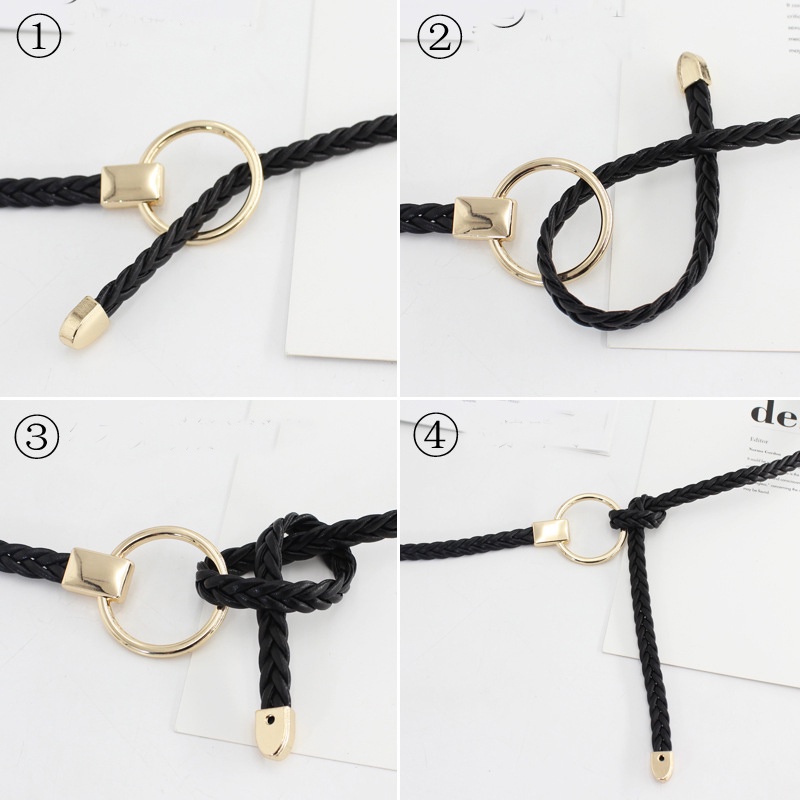 Thắt lưng da tết khóa tròn bản nhỏ