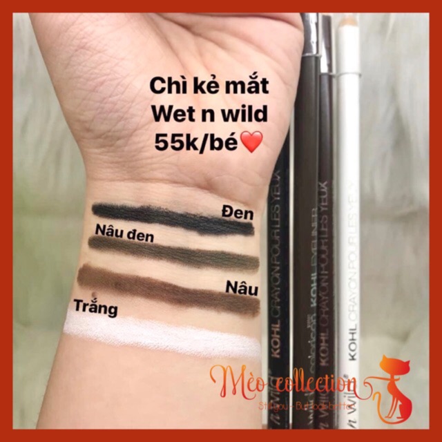 Chì kẻ mắt Wet n wild Color Icon Kohl Eyeliner màu đen, đen nâu, nâu, trắng