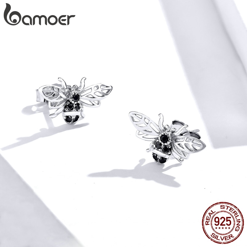 Khuyên Tai Bamoer Sce846 Hình Chú Ong Chất Liệu Bạc 925 Phong Cách Punk Cá Tính