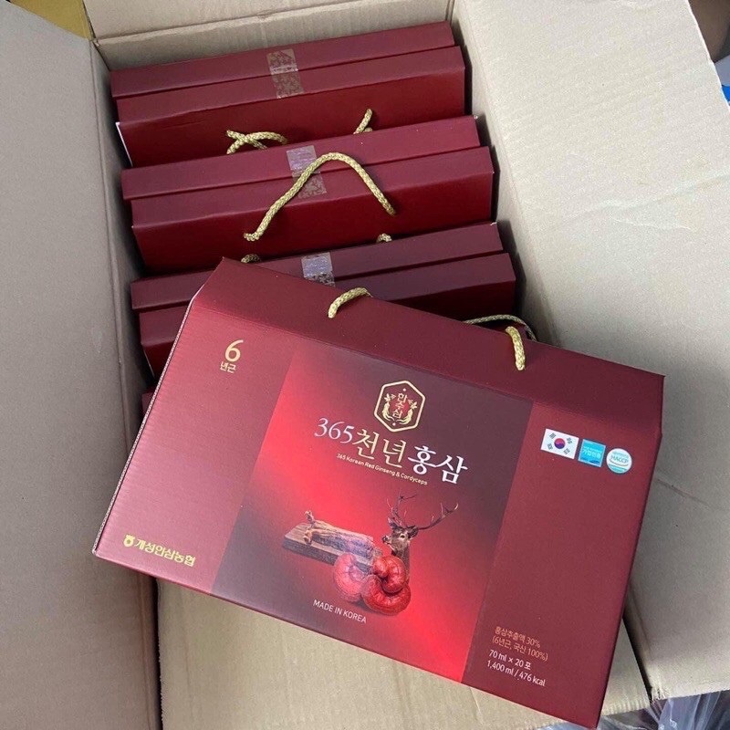 Nước Hồng Sâm Nhung Hươu Linh Chi 365 Hàn quốc, Hộp 20 Gói * 70ml, Giúp Bồi Bổ Nâng Cao Sức Khỏe