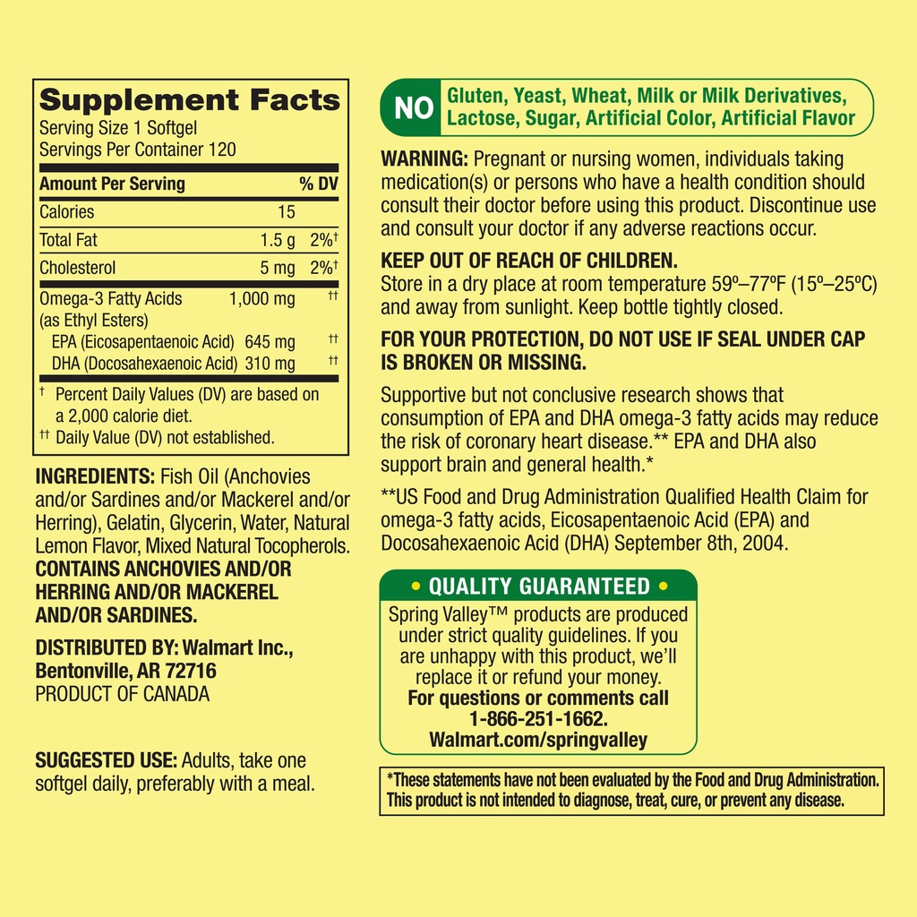 Omega 3 | Spring Valley Omega 3   Dầu Cá Hàm Lượng Cao Bổ Mắt Sáng Mắt - Chính Hãng Mỹ