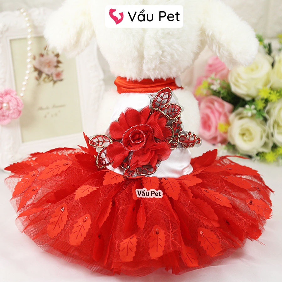 Váy cho chó mèo Hoa Xoè xinh xắn - Quần áo cho chó poodle, con, lớn, mèo, thú cưng Vẩu Pet Shop