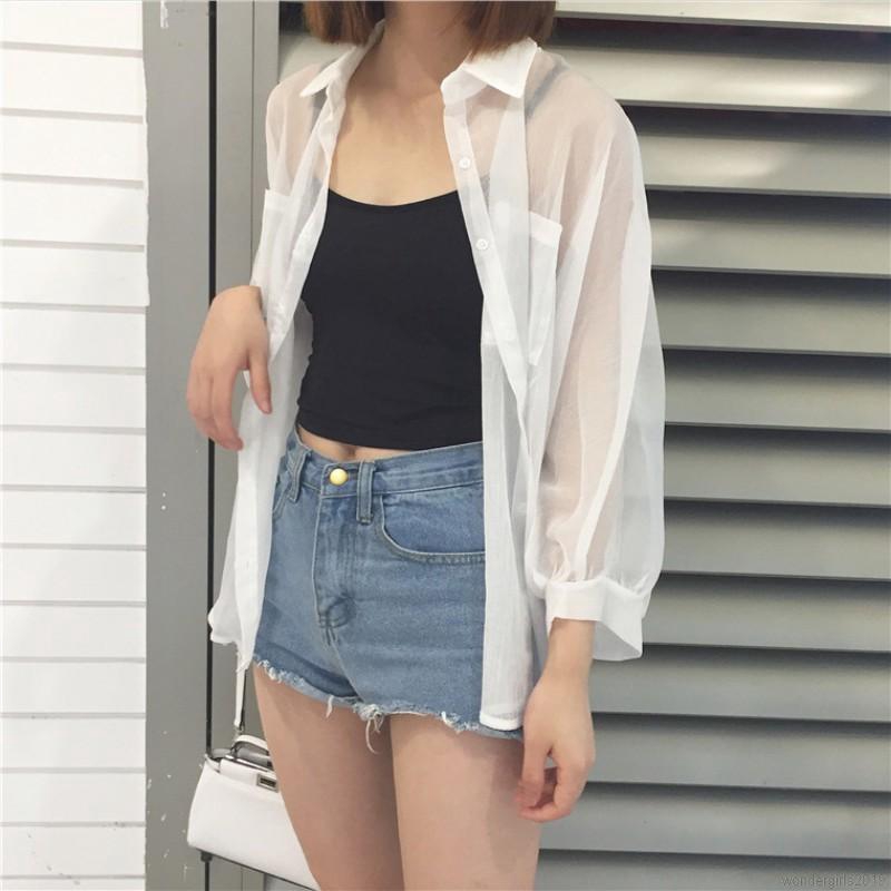 Áo sơ mi trắng tay cánh dơi thiết kế dáng rộng che nắng cho phái nữ | BigBuy360 - bigbuy360.vn