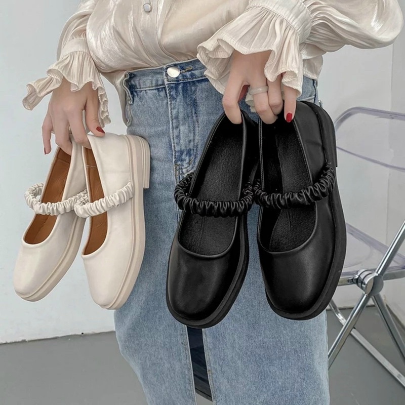 [XẢ RẺ] Giày lolita mũi vuông, Giày doc nữ da lì quai nhún đẹp kèm ảnh thật