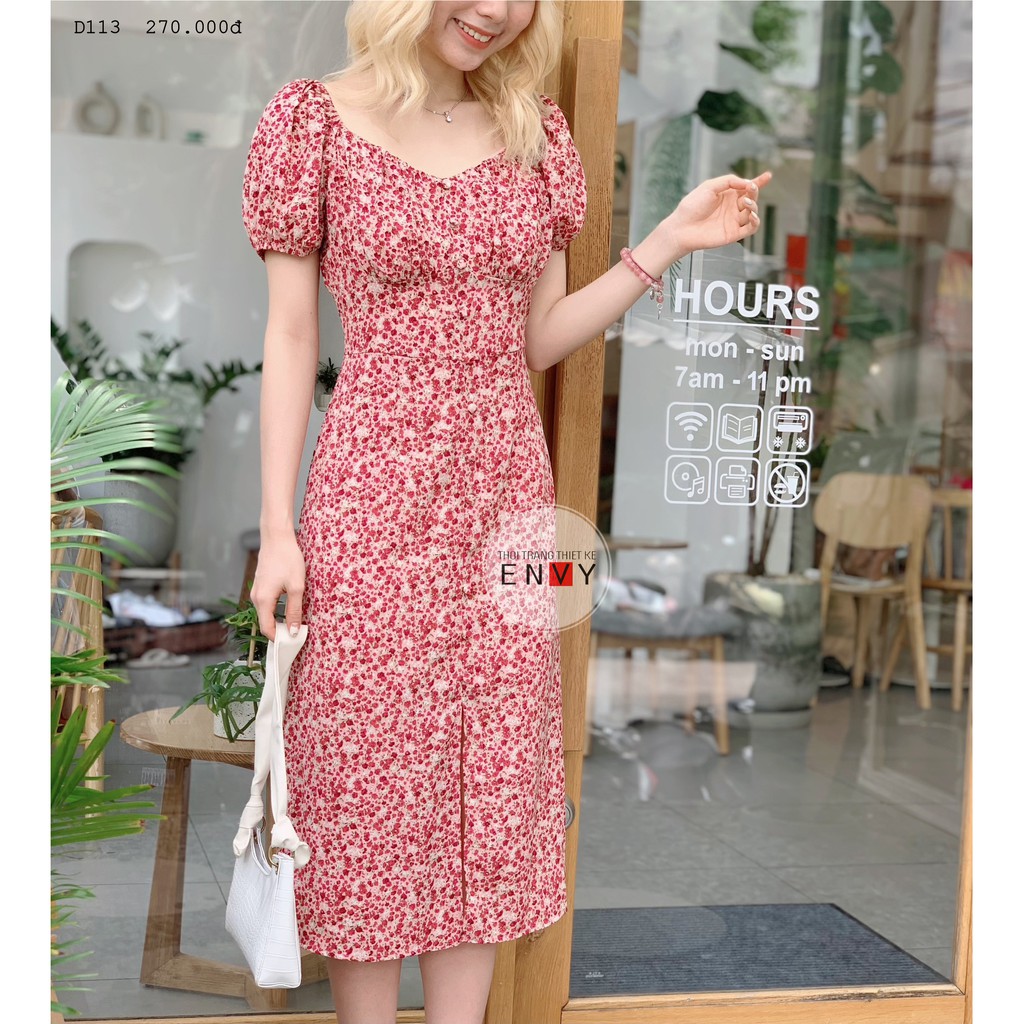 Đầm Narcis Dress ENVY - D113, đầm hoa nhí cổ U co giãn, có thể biến tấu thành áo trễ vai siêu xinh.