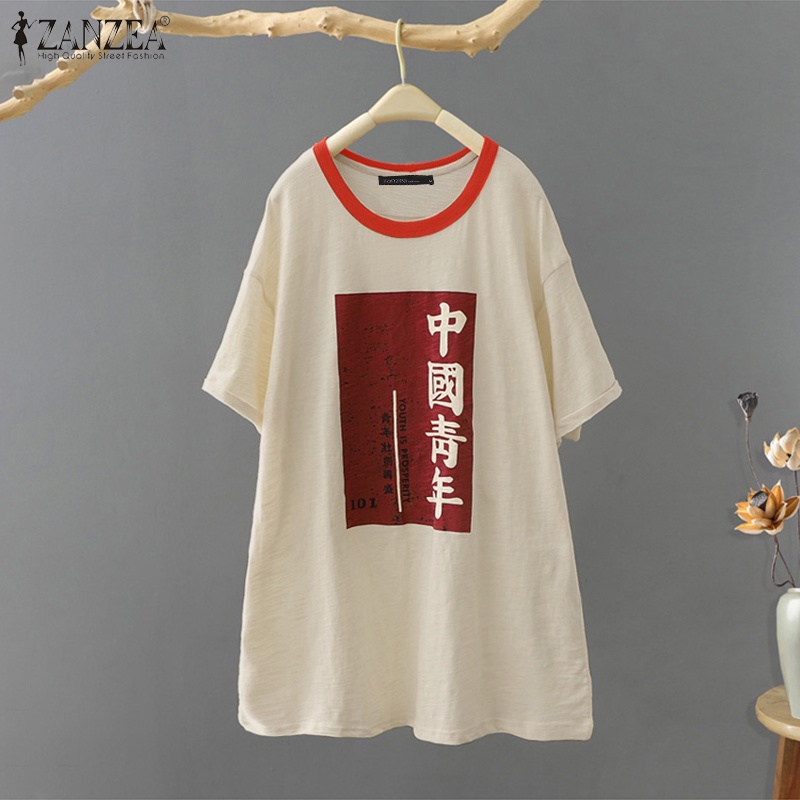 Zanzea Áo Thun Nữ Ngắn Tay Cổ Tròn Màu Trơn Thời Trang