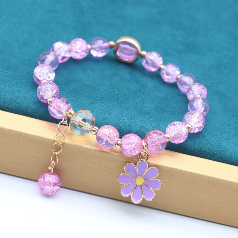 Summer Fashion Daisy Flower Pendant Crystal Bracelet/ Women Girl's Transparent Crystal Flower Elastic Bracelet