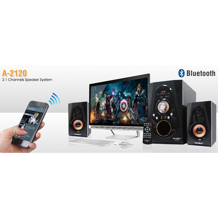 Loa SOUNDMAX A2120 (2.1) 60W: Karaoke, Bluetooth, USB, thẻ nhớ, remote-Hàng Chính Hãng